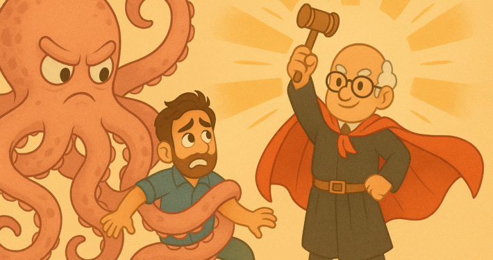 Datenkrake greift sich Mensch, Richter kommt zur Rettung